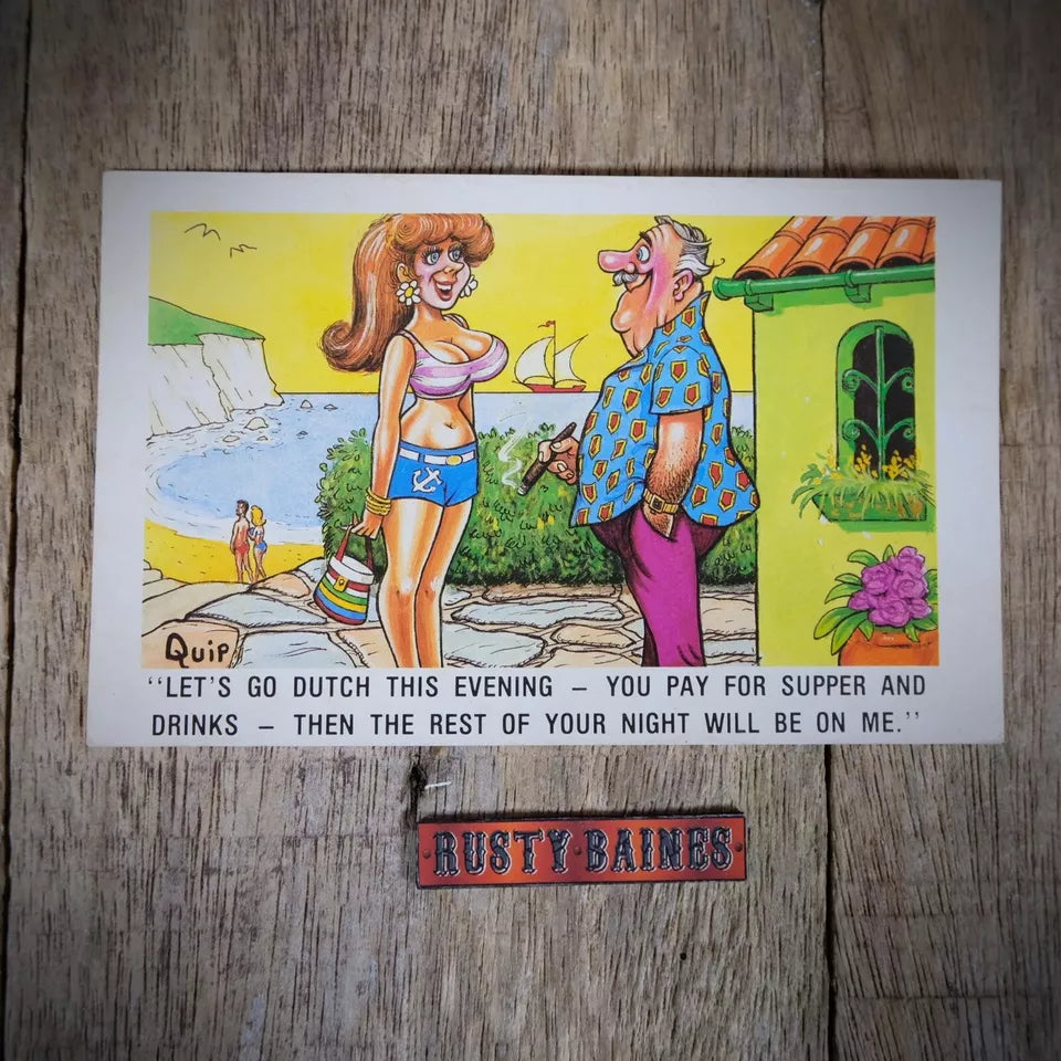Vintage Postcard, Comic, Let's Go Dutch, Big Boob Girl Offer