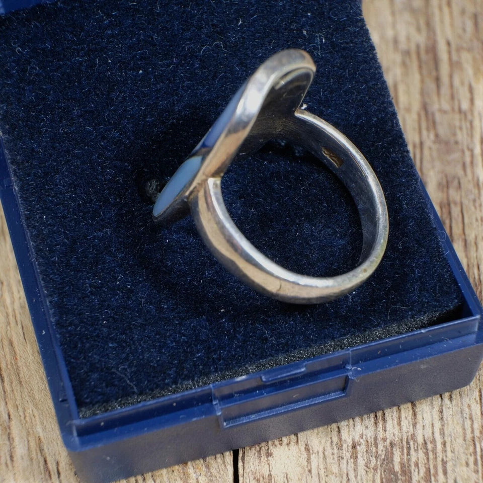 Solid Silver Ring with Inlaid Blue Mother of Pearl? Size O
