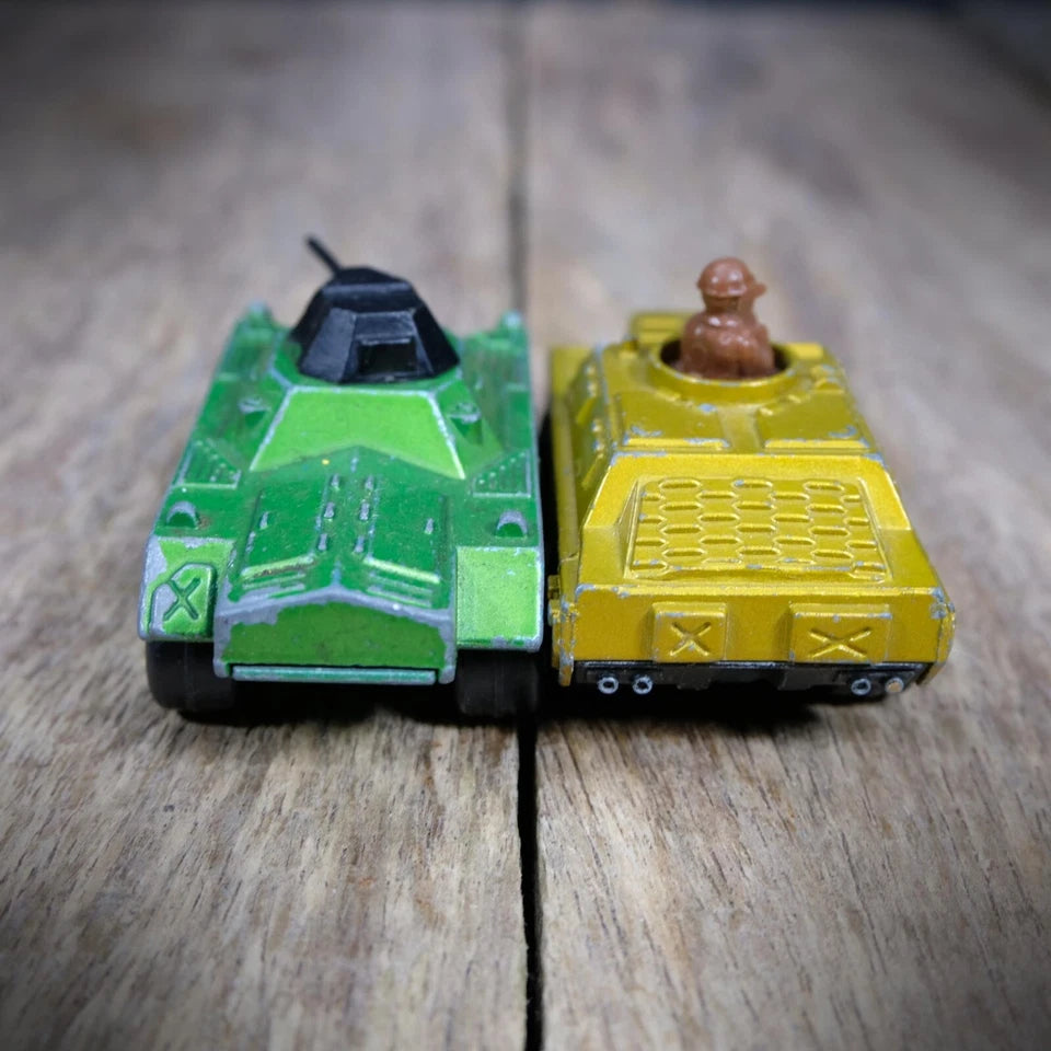 Pair of Vintage Matchbox Military Vehicles, Stoat & Weasel, Playworn