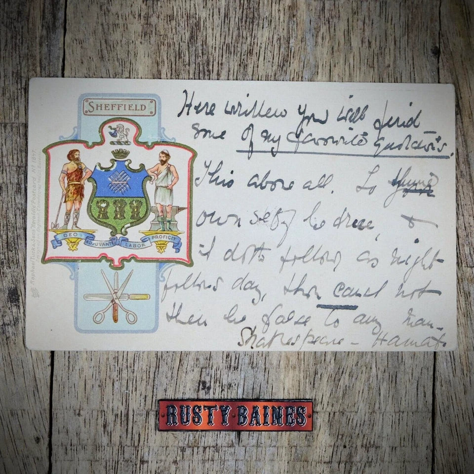 Postcard, Sheffield Early Card, Crest Coat of Arms Cutlery Trade