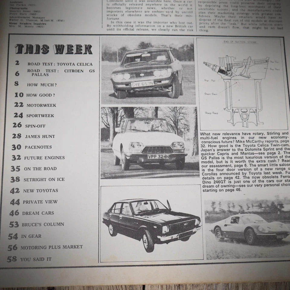 Back Issue Magazine Motor February 8 1975 Toyota Celica GT, Citroen GS Pallas