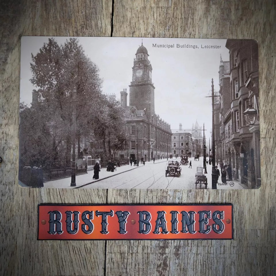 Postcard, Leicester Municipal Buildings, Vintage Car, Printed,