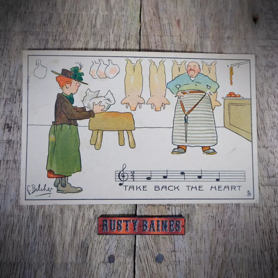 Postcard, Comic, Butchers Shop, Musical Notes, G Belcher