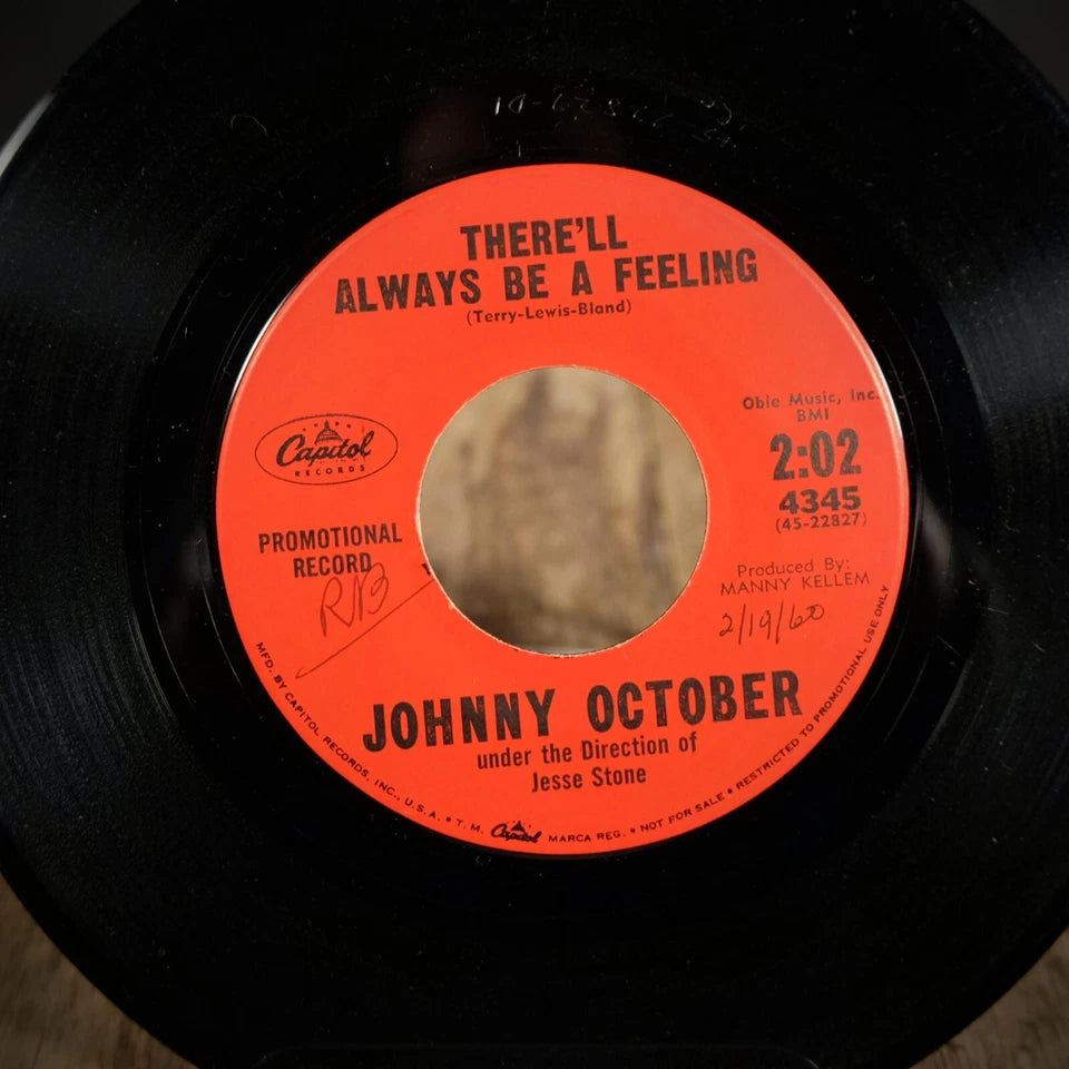 Record 7" Single, Johnny October There'll Always be a Feeling / So Mean