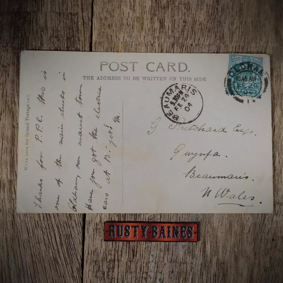 Postcard, Oldham Mumps 1904, Shops, Tram