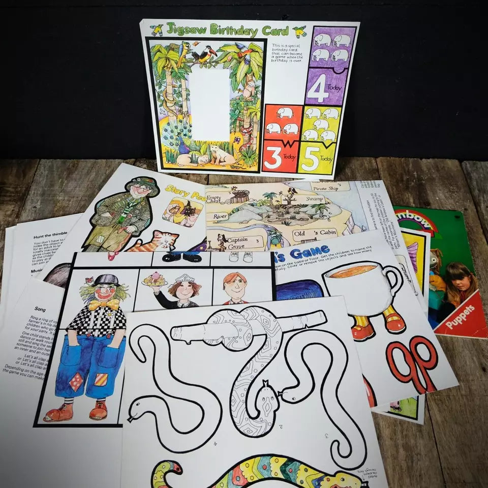 Vintage ITV Rainbow Party Pack & Things to Do Puppet Book, Cult Children's TV