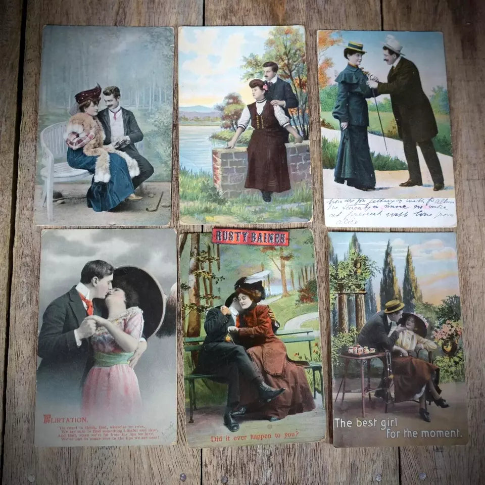 Postcard Bundle Romance Glamour Flirting Couple, Antique