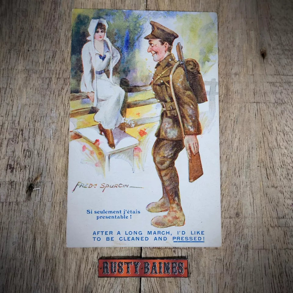 Postcard, Comic, Fred Spurgin, Terrier Series, Military, Soldier, Girl