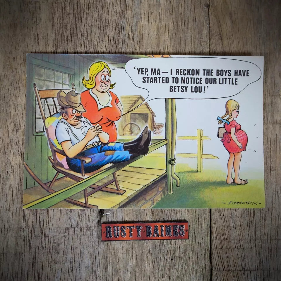 Vintage Postcard, Bamforth Comic, Yokel Hillbilly Pregnant Teen Gir