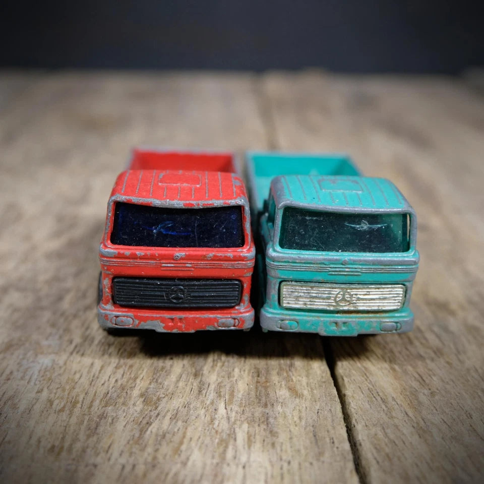 Pair of Vintage Matchbox Mercedes Trucks Lorries, Playworn