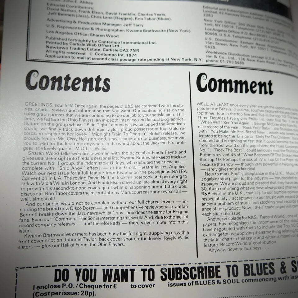 Blues & Soul Magazine #142 1974 Johnny Mars, Freda Payne, The Ohio Players