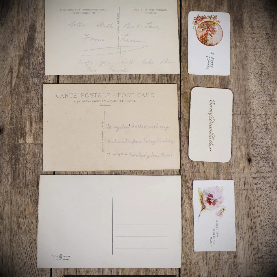 Postcard Bundle, WW1 Embroidered Silk, Father/Son/Home