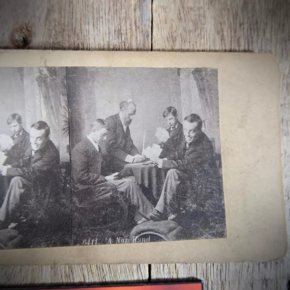 Stereoview Card Gambling Men, Card Game, A Nap Hand