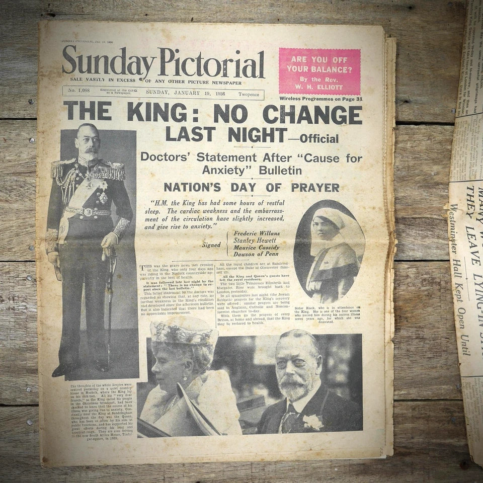 Two Original Vintage Newspapers, Royal Interest, 1936, King George
