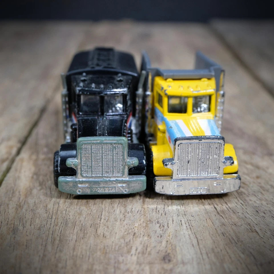 Pair of Vintage Matchbox Peterbilt Trucks Lorry, Tanker/Tipper, Playworn