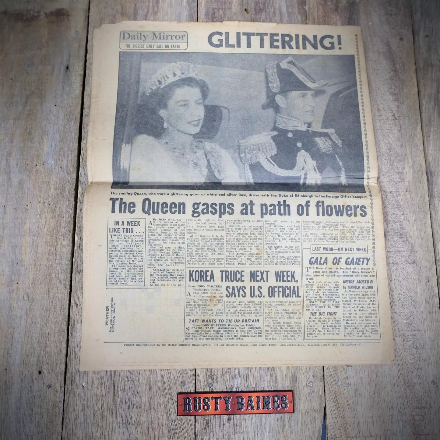 Original Vintage Newspaper, Daily Mirror June 6th 1953, Coronation Derby