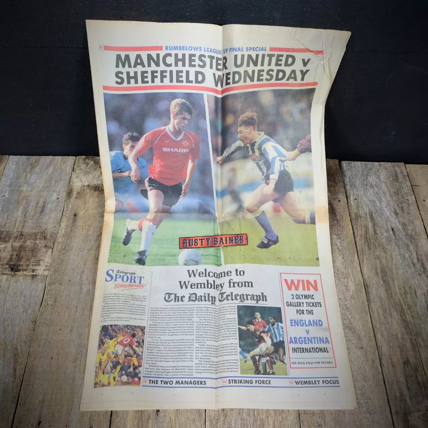 Newspaper, Telegraph Sport Rumbelows Cup Sheffield Wednesday v Manchester United 1991