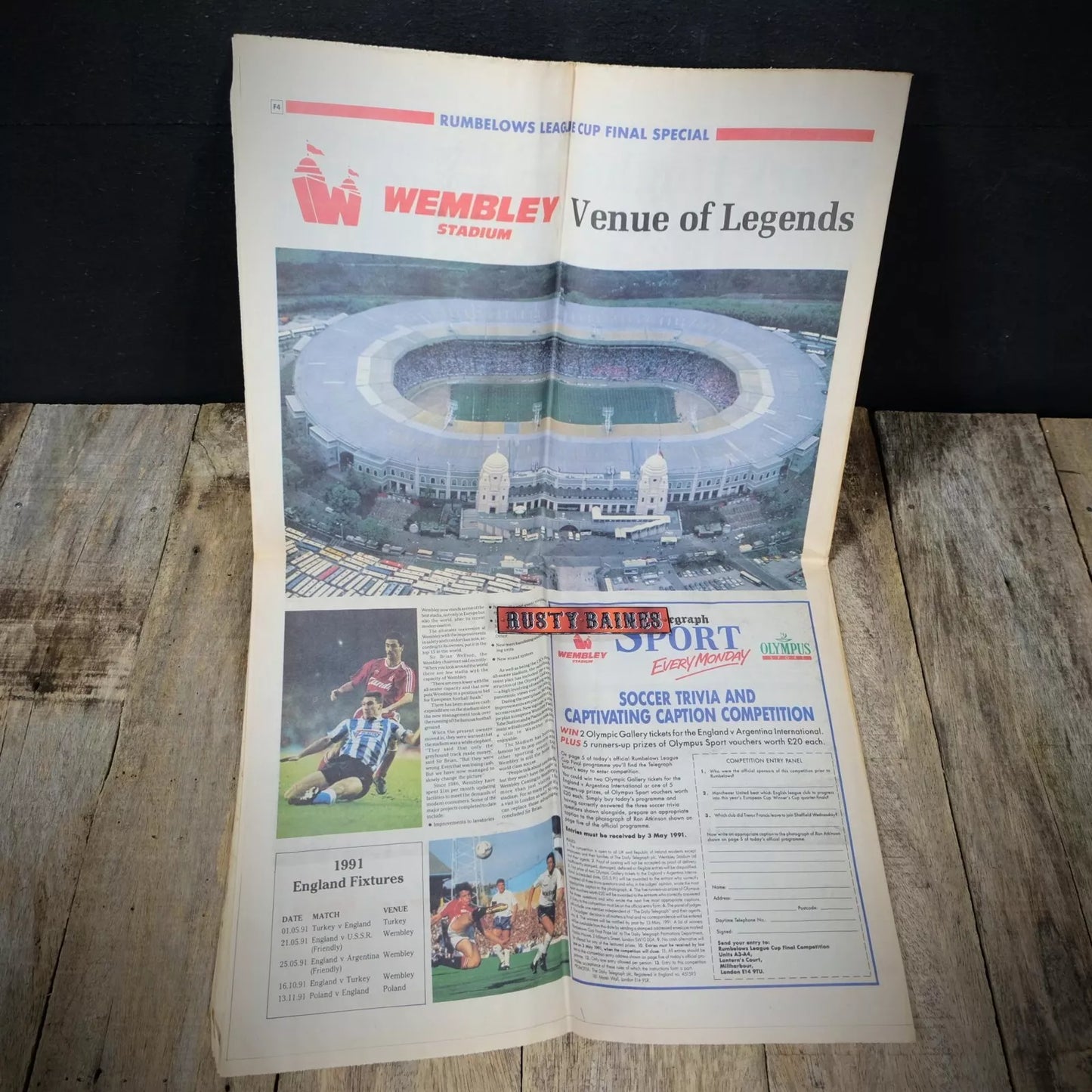 Newspaper, Telegraph Sport Rumbelows Cup Sheffield Wednesday v Manchester United 1991