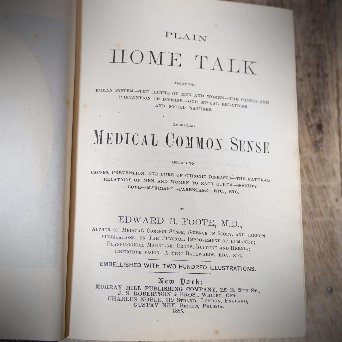 Plain Home Talk, Medical Common Sense, Sexual Relations, Disease, Social Natures, 1885 Hardcover