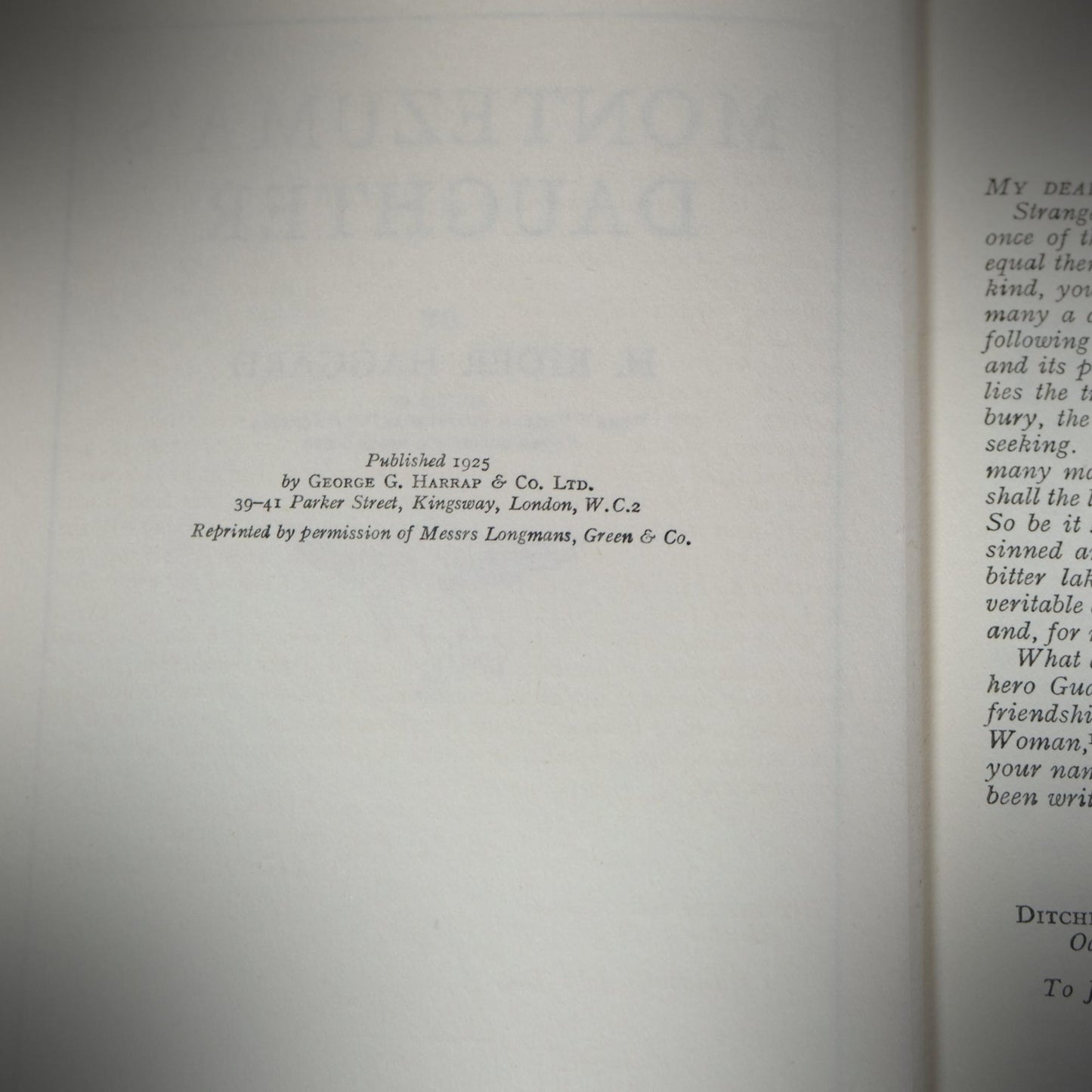 Montezuma's Daughter, H Rider Haggard, 1925 Hardcover