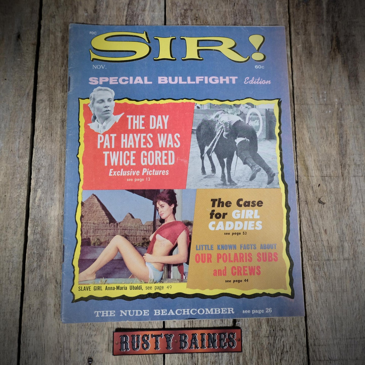 Vintage Men's U.S. Glamour/Pulp Magazine, Sir, November 1963 Glamour Girls, Fantasy Stories, Babe McDonnell, Bullfighting