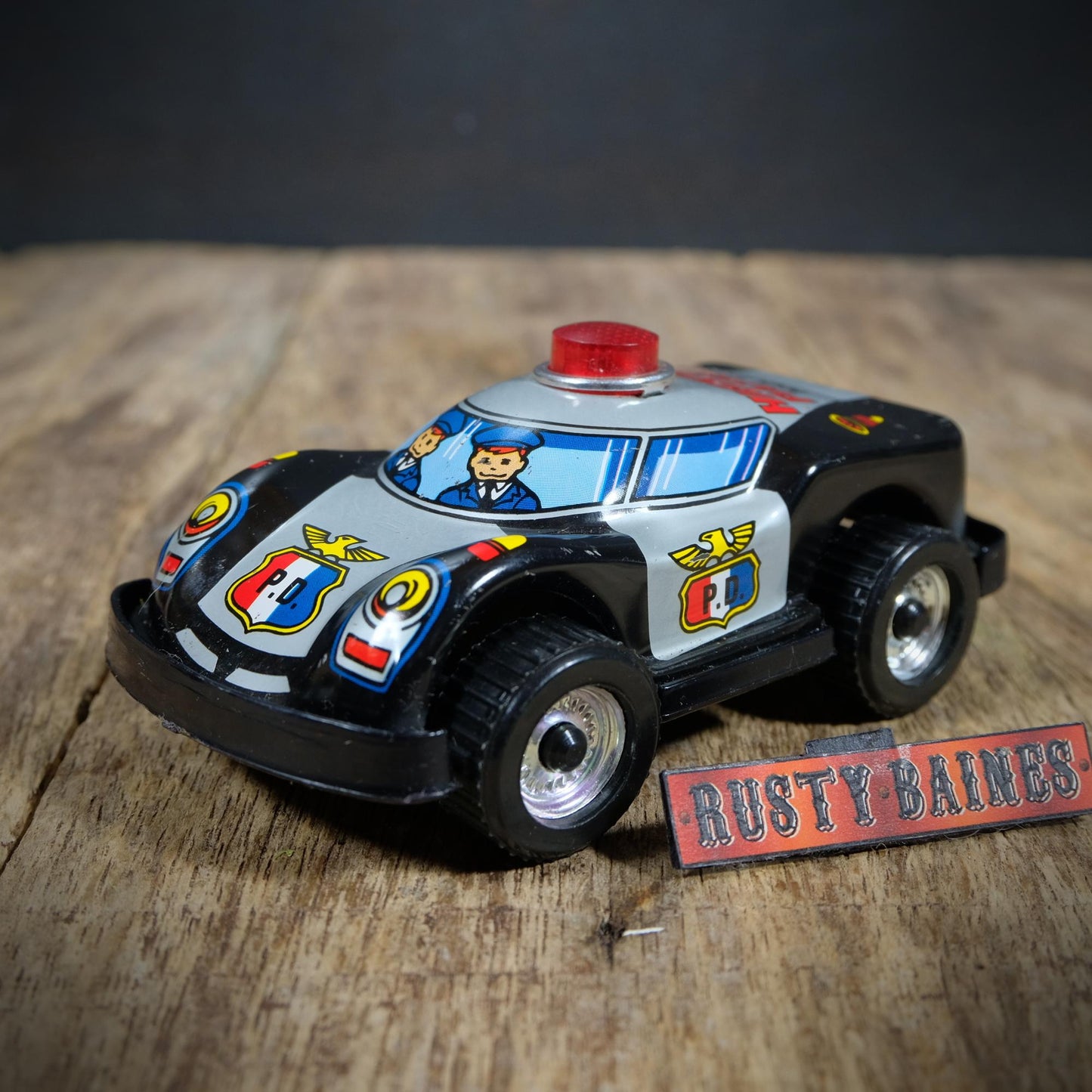 Vintage Tinplate and Plastic Highway Patrol Police Car, Friction-Drive, Hong Kong