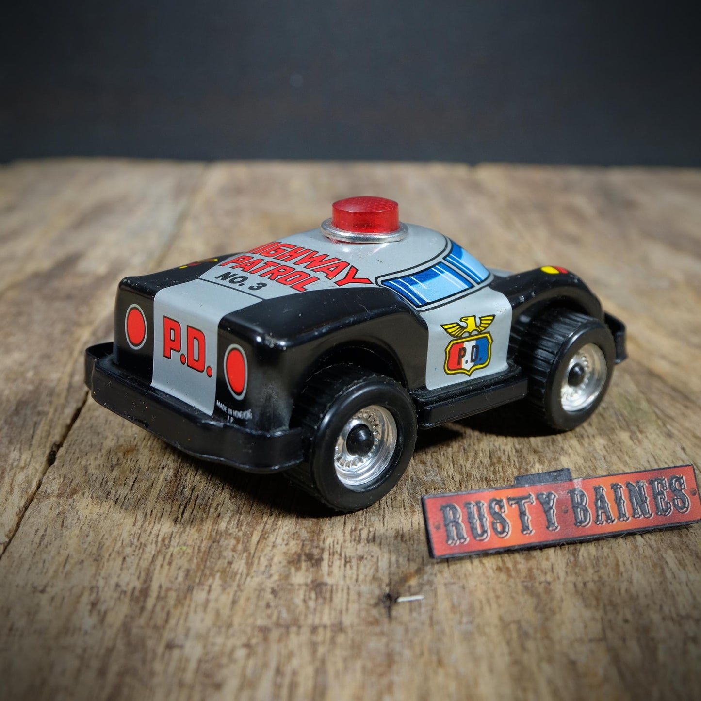 Vintage Tinplate and Plastic Highway Patrol Police Car, Friction-Drive, Hong Kong