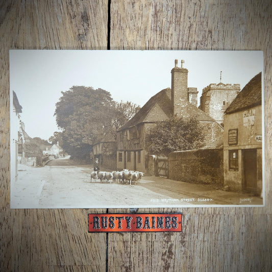 Postcard, Westham Street, Sussex, Shepherd, Sheep, Real Photo