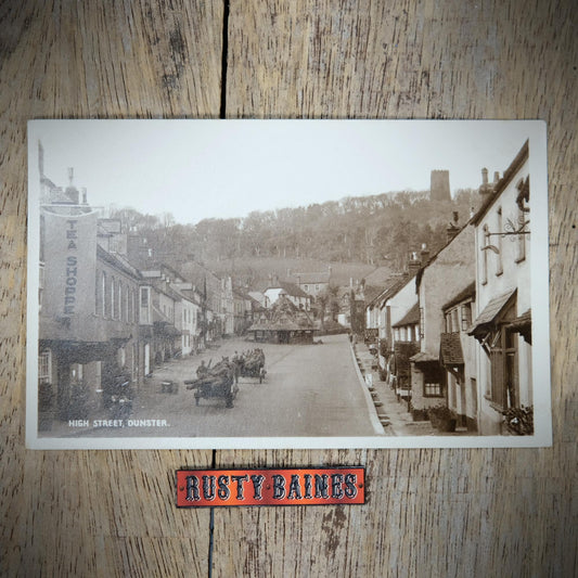 Postcard, Dunster High Street, Tea Shop, Horse & Cart, Real Photo