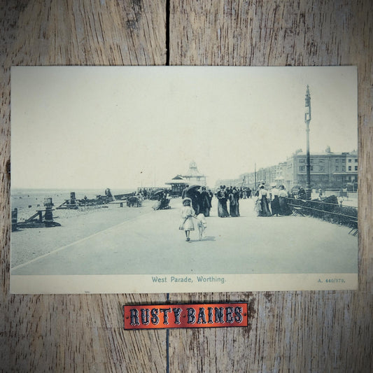 Postcard, Worthing West Parade, Girl Walking Dog, 1906, Printed