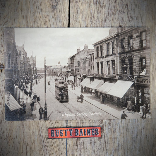 Postcard, Carlisle, English Street, Tram, Shops, Printed