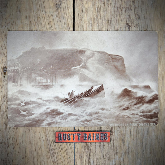 Postcard, Peril on the Sea, Scarborough Lifeboat RNLI Storm, Printed