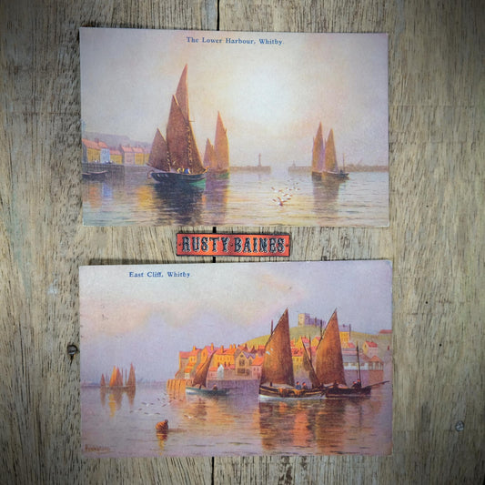 Postcards, Whitby Harbour & East Cliff, Art Style, Printed