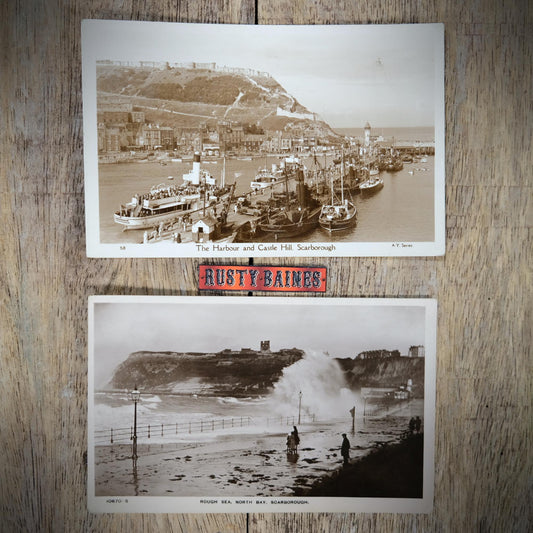 Postcards, Scarborough Rough Sea & Harbour, Real Photo