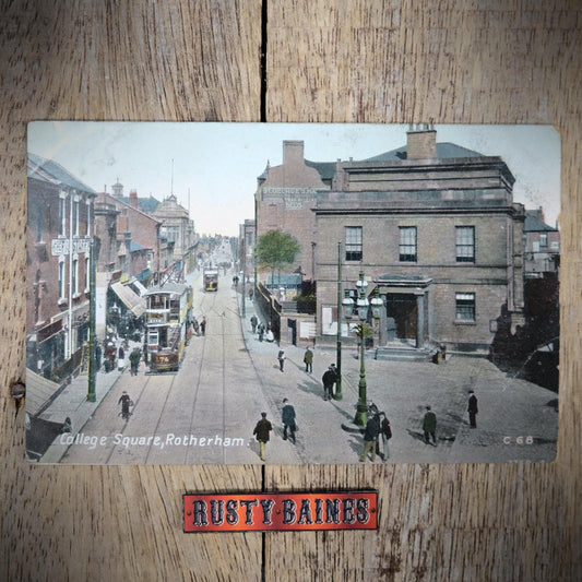 Postcard, Rotherham, College Square, Trams, 1908, Printed