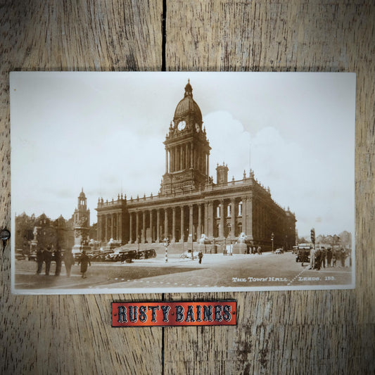 Postcard, Leeds Town Hall, Vintage Cars, 1950, Real Photo