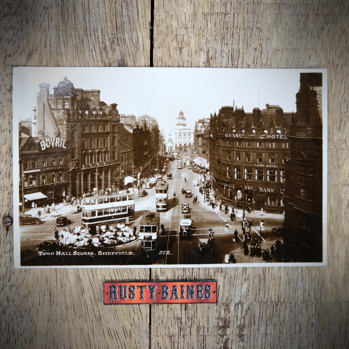 Postcard, Sheffield Town Hall Square, Fargate, Trams, Real Photo