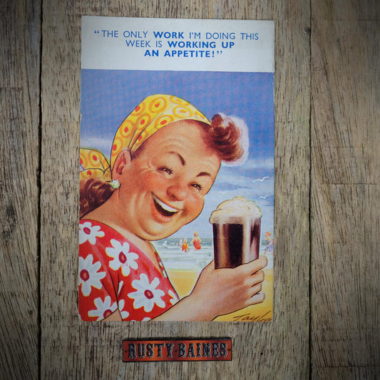 Vintage Comic Postcard, Bamforth 927 Beer Drinking Woman on Holiday