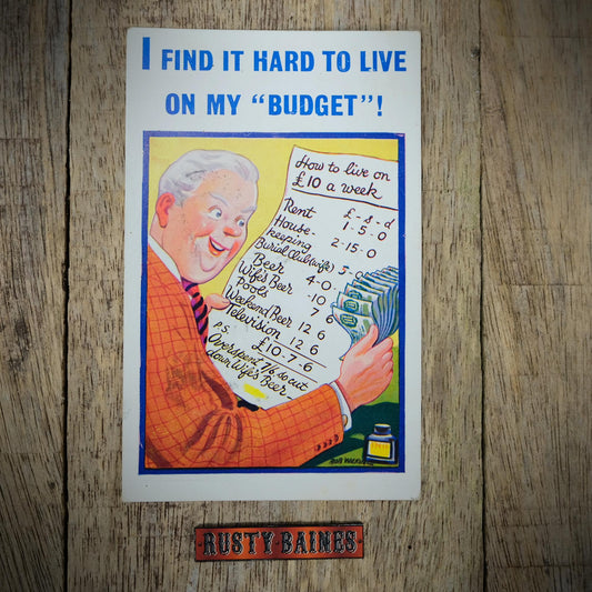 Vintage Comic Postcard, Cost of Living Budget Beer Money