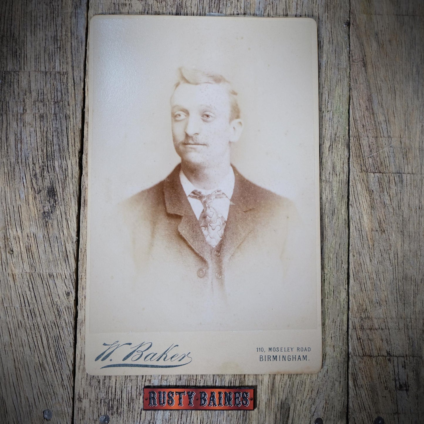 Original Victorian Era Cabinet Photo, W Baker Studio Birmingham, Male Portrait