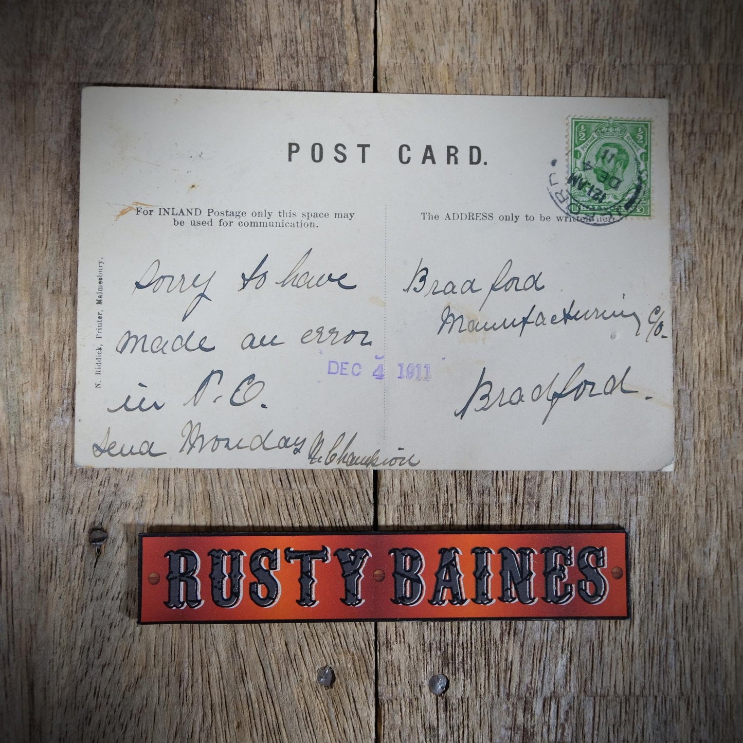 Original Postcard, Malmesbury Abbey Entrance, Printed 1911