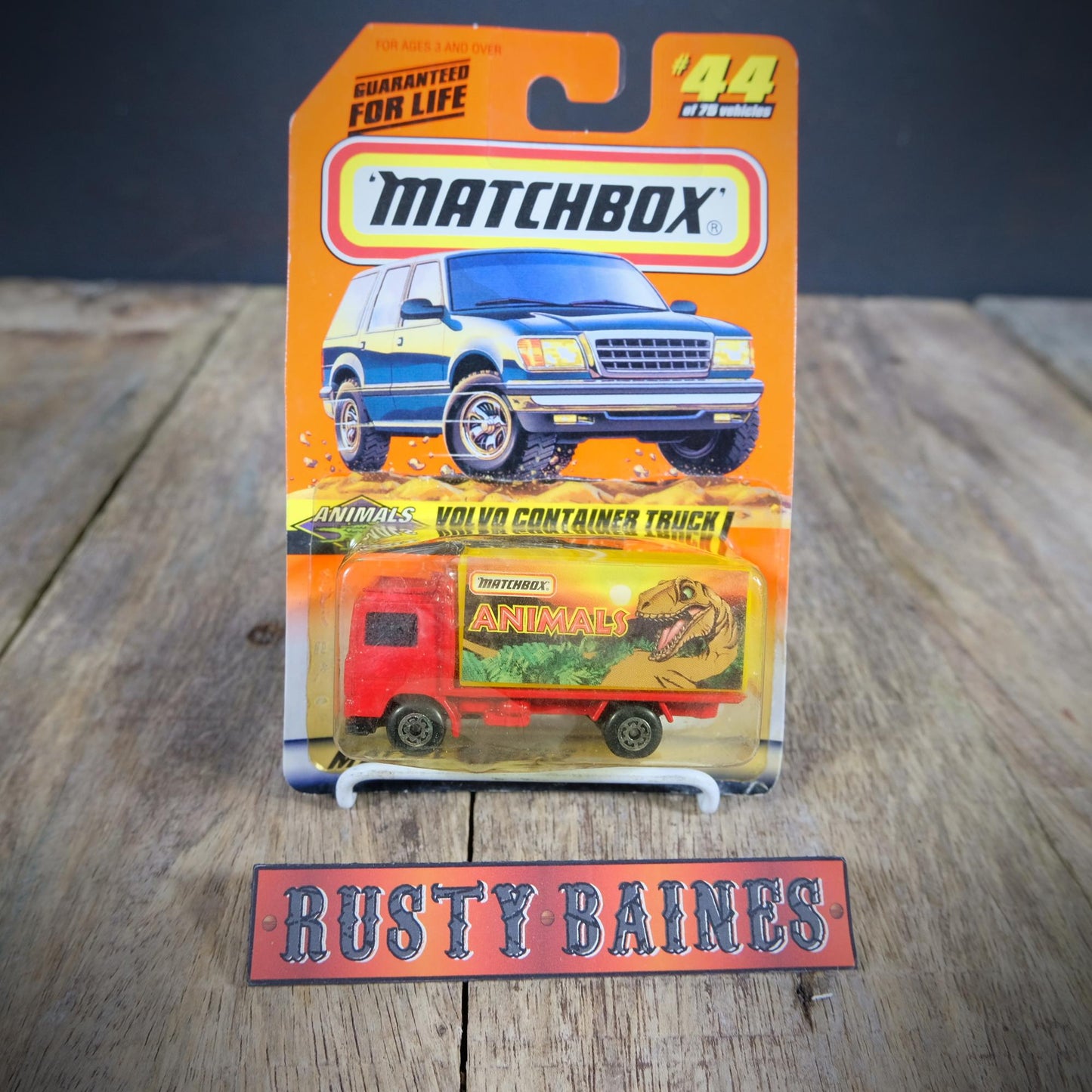 Matchbox Volvo Container Truck, Animals/Dinosaur Livery, Carded, 1997