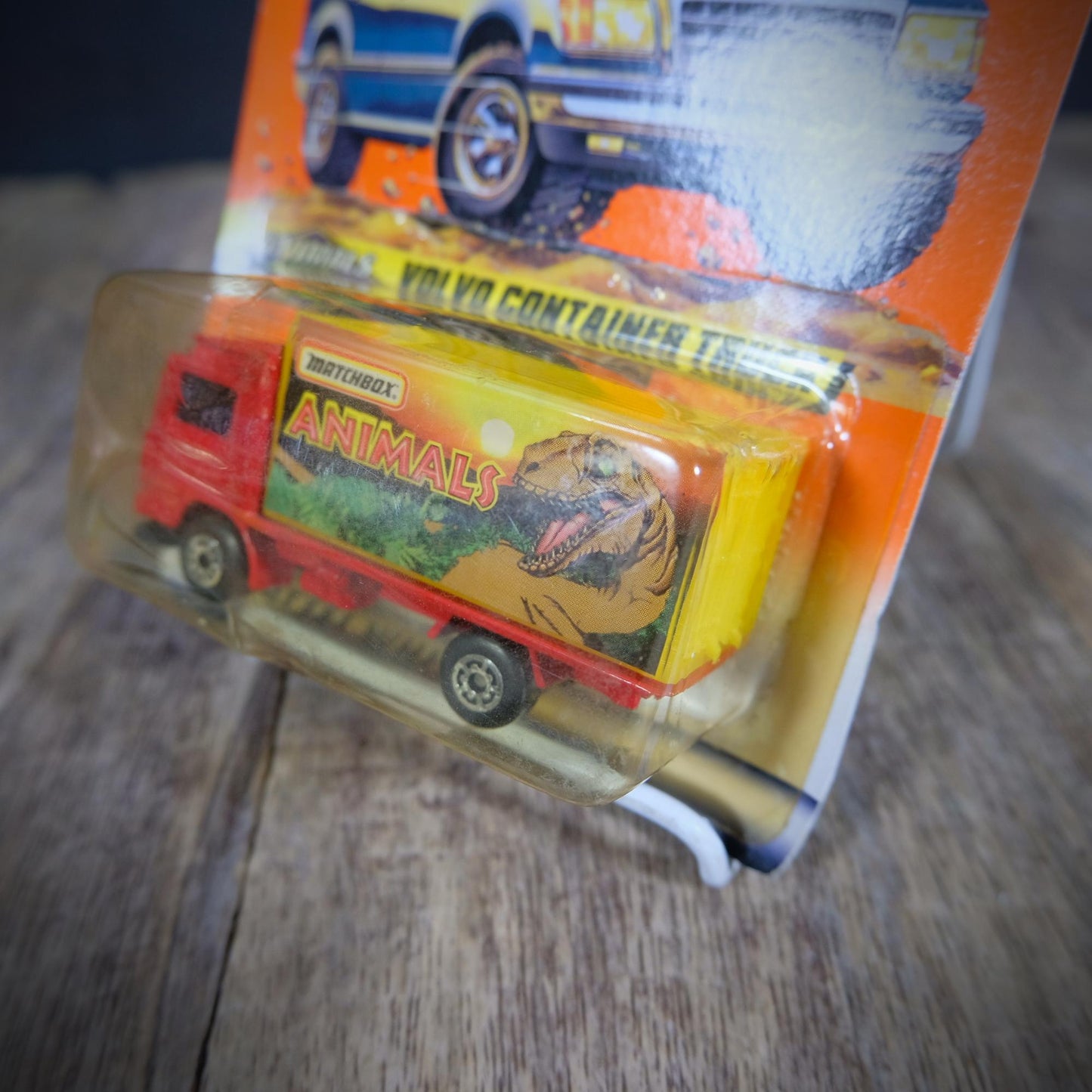 Matchbox Volvo Container Truck, Animals/Dinosaur Livery, Carded, 1997