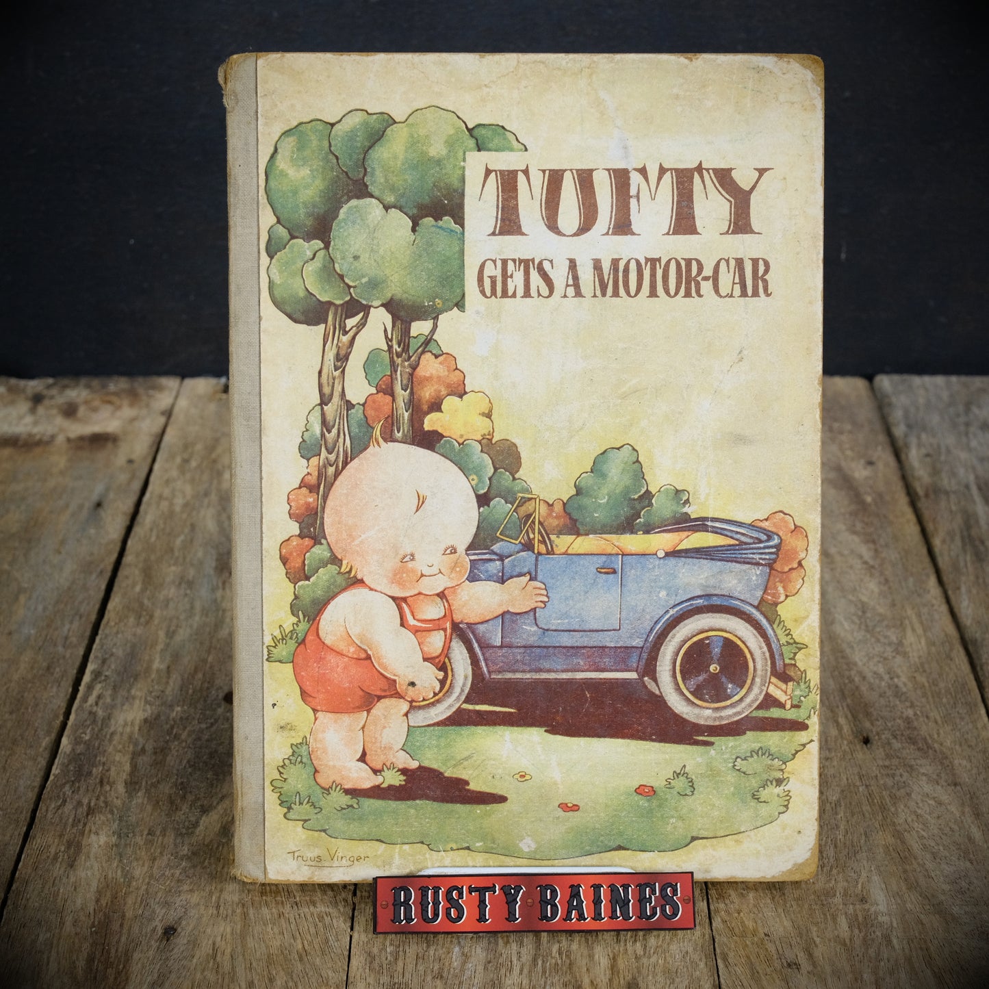 Tufty Gets a Motor Car, Truus Vinger Illustrated, Undated Vintage Children's Hardcover Board Book