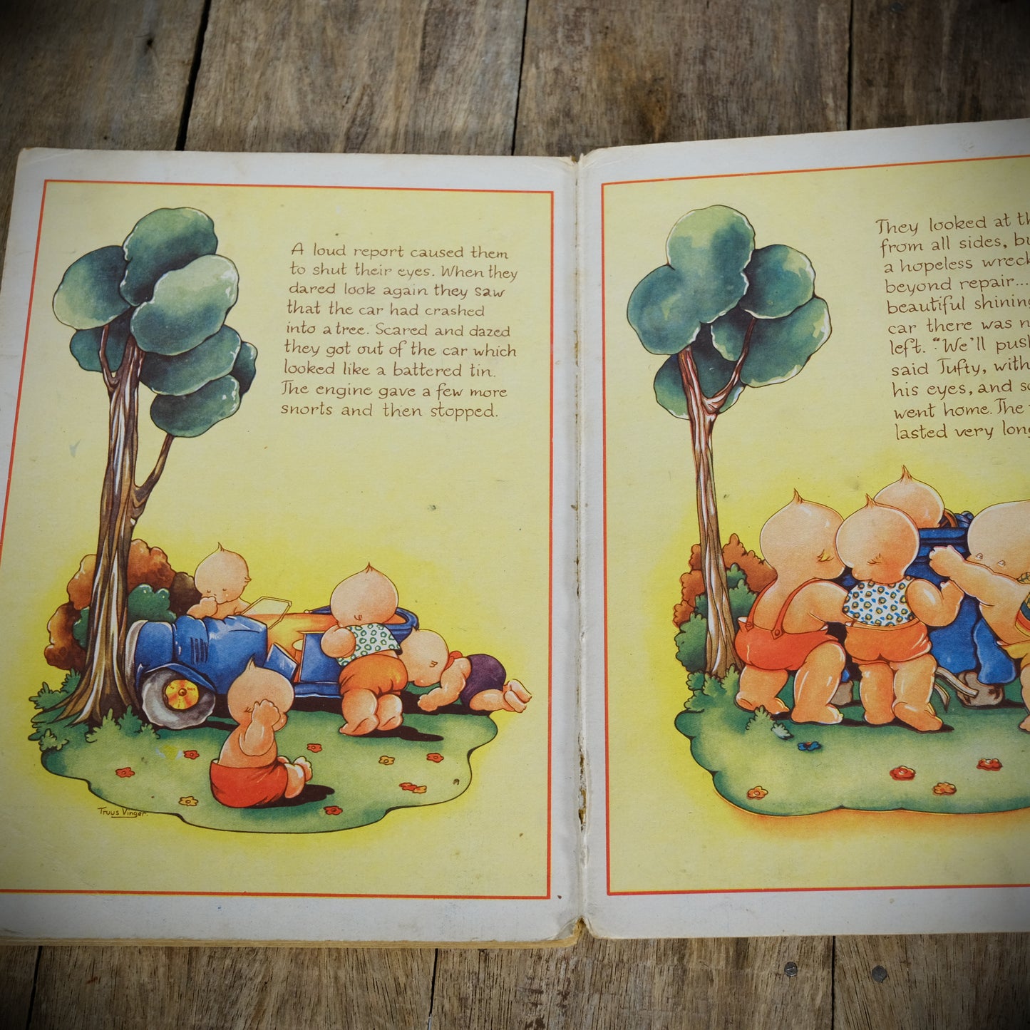 Tufty Gets a Motor Car, Truus Vinger Illustrated, Undated Vintage Children's Hardcover Board Book