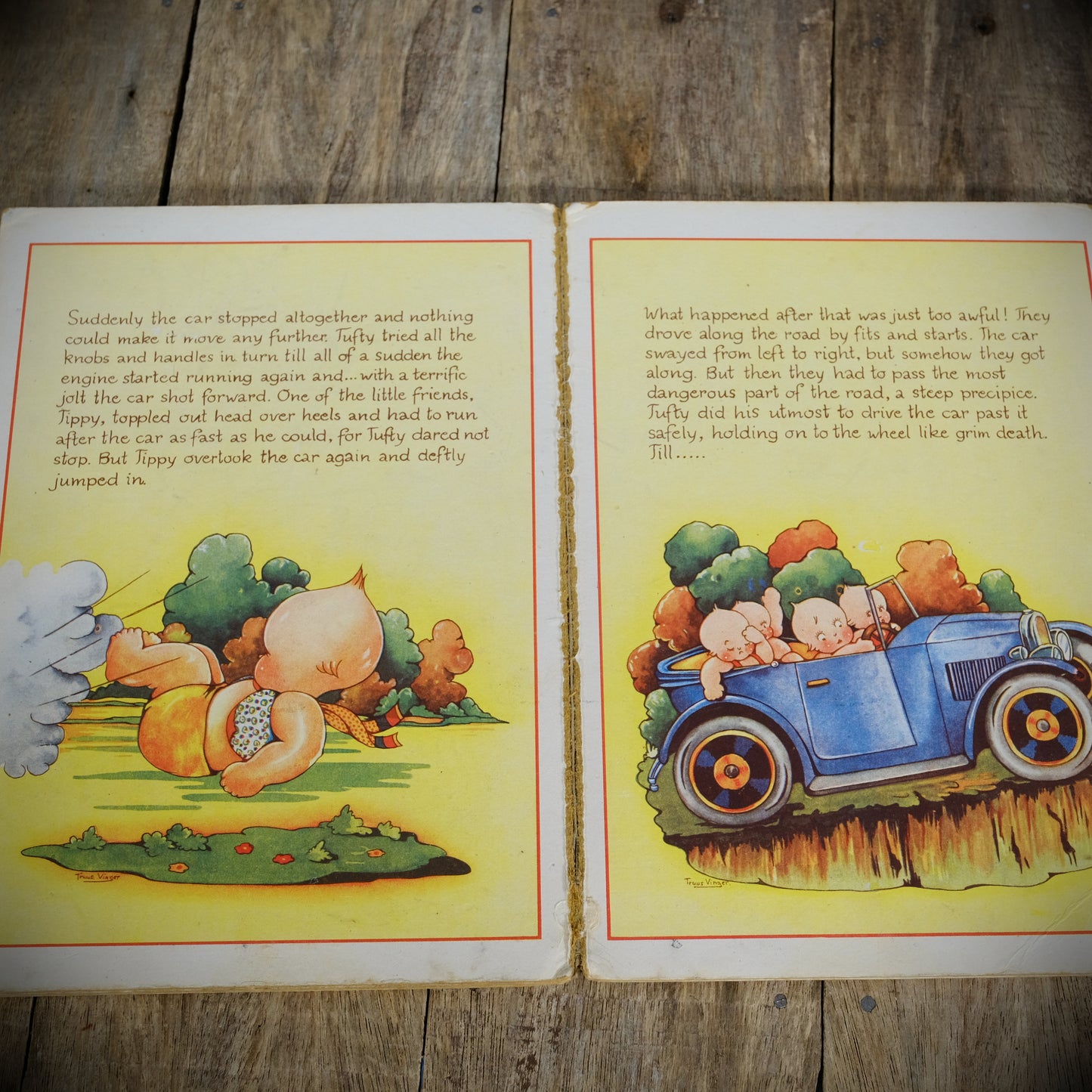Tufty Gets a Motor Car, Truus Vinger Illustrated, Undated Vintage Children's Hardcover Board Book