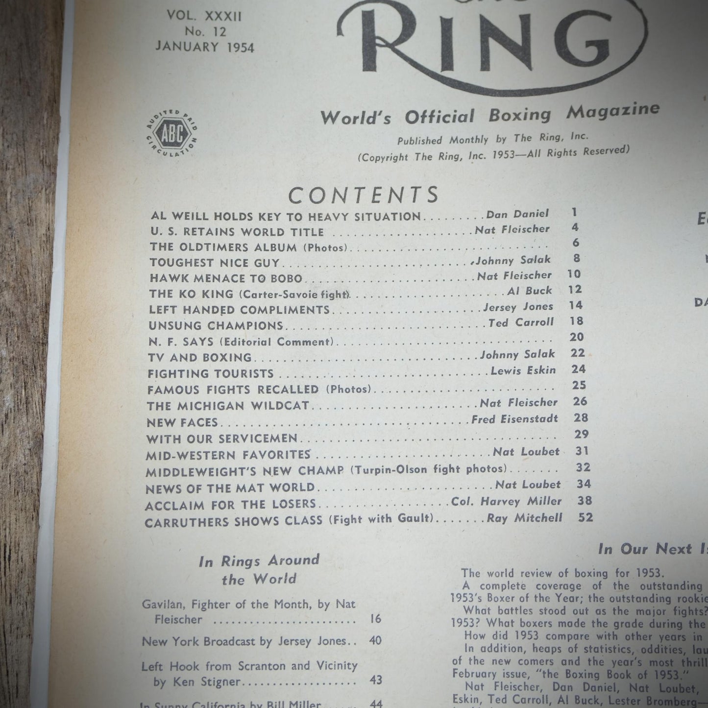 Vintage Boxing Magazine, The Ring, British, January 1954