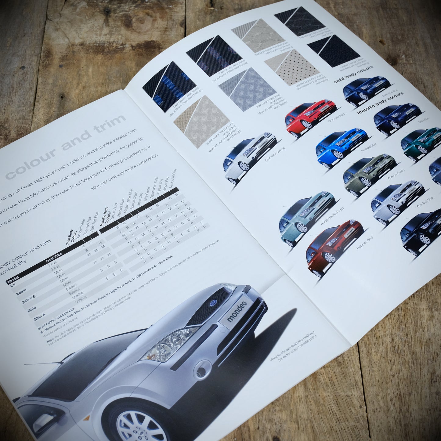 Car Sales Brochure Ford Mondeo 2001, Saloon Hatch Estate, LX Zetec Ghia Etc.