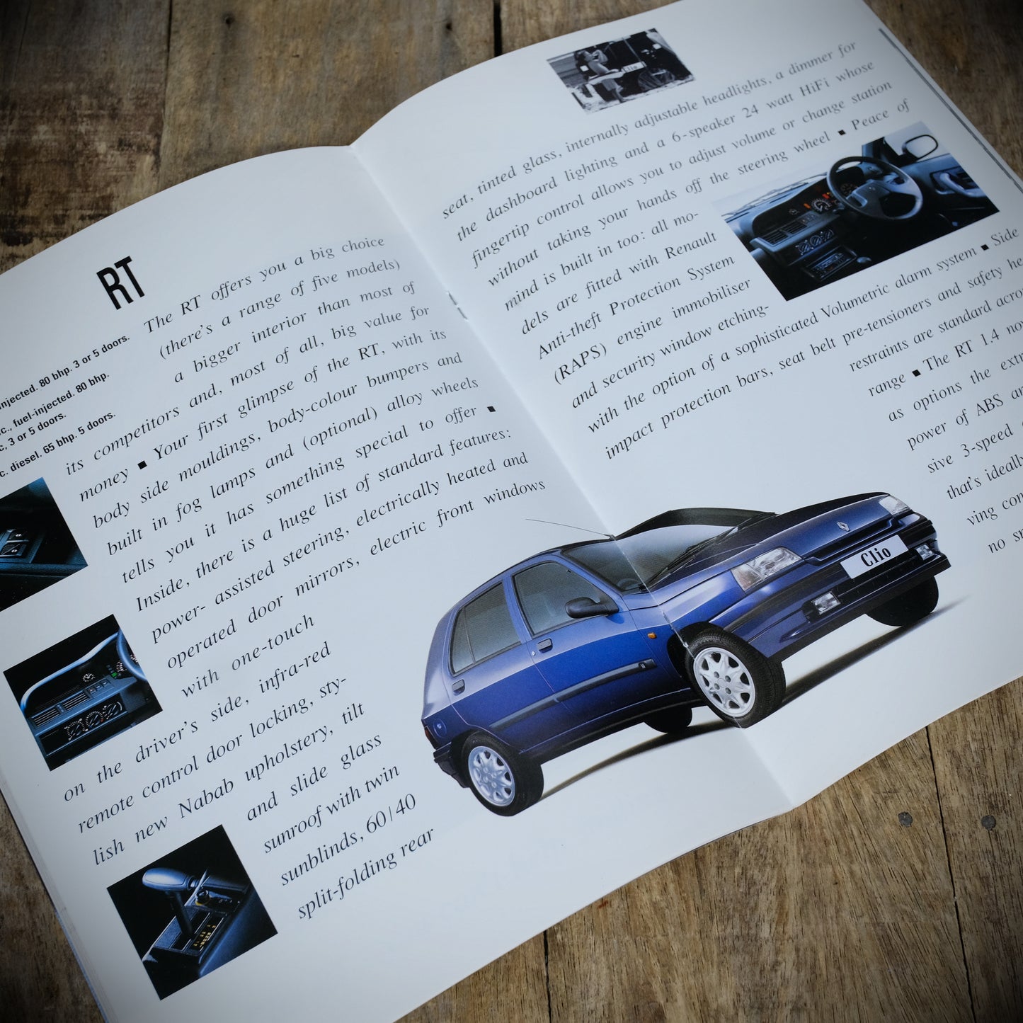 Car Sales Brochure Renault Clio, RL RN RT RSi 16V Baccara Plus Poster Style Version from 1991