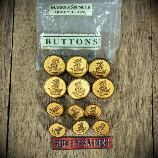 Vintage Marks and Spencer Button Set, Brass/Gold-Toned Victorian/Military Style, Made in England